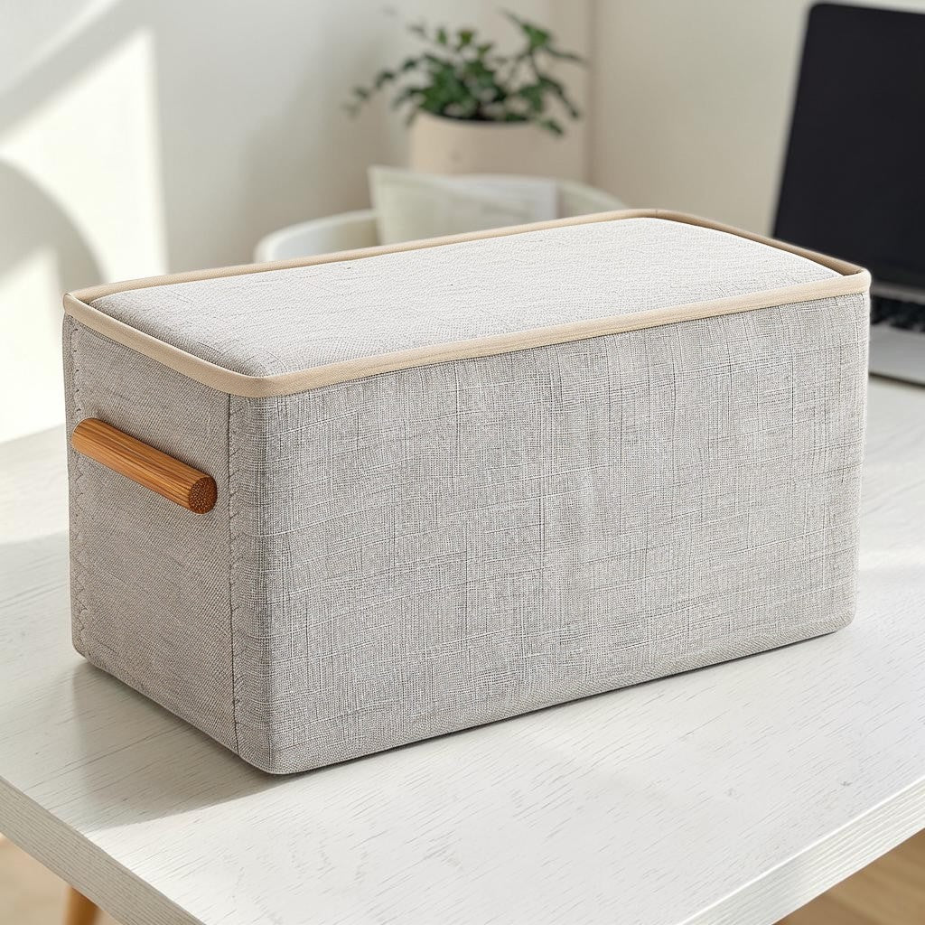 Cozyp Eco-Friendly Linen Desktop Organizer - Multi-Compartment Home Office Fabric Storage Basket